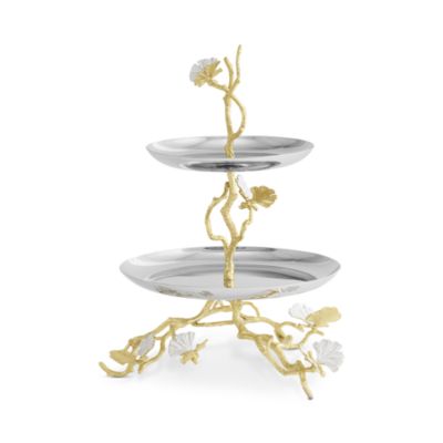 Butterfly Ginkgo Gold Two Tier Etagere