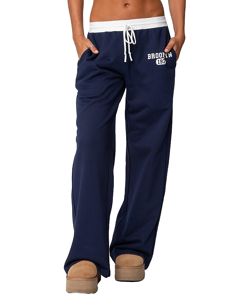 Edikted Brookie Cotton Graphic Sweatpants In Navy