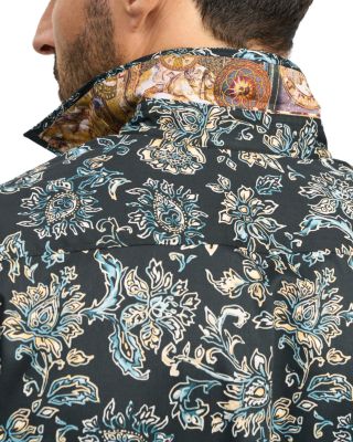 Evans Cotton Stretch Satin Printed Classic Fit Button Down Shirt