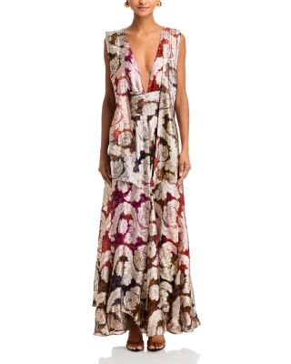 Metallic Plunging Neck Gown