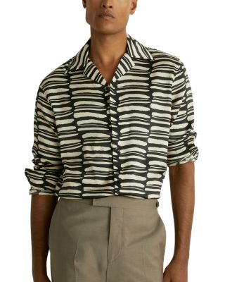 REISS - Knox Printed Long Sleeve Camp Shirt