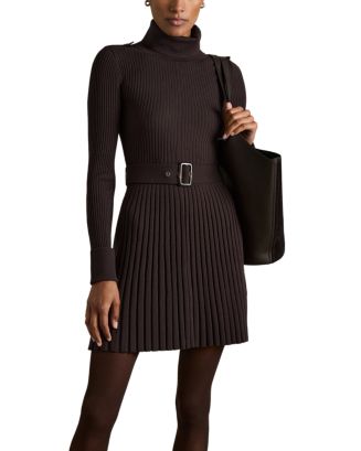 reiss knitted dresses Reiss Knitted Open-Collar Midi Dress in Neutral