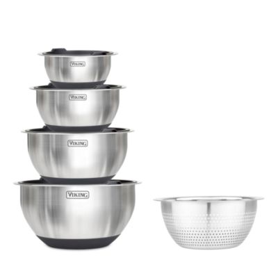 9 Pc Stainless Steel Bowl Set with Strainer, Red