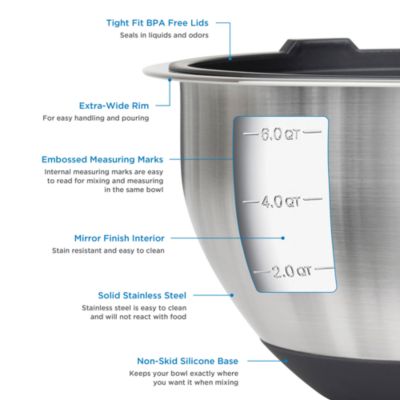 10 Piece Stainless Steel Mixing Bowl Set, Black