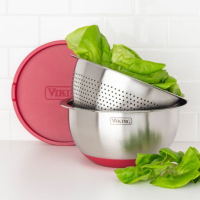 9 Pc Stainless Steel Bowl Set with Strainer, Red