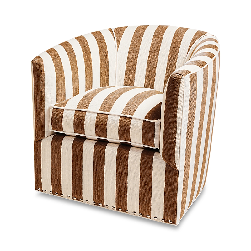 Mackenzie-childs Marquee Brown Stripe Chenille Swivel Chair In Brown Stripe