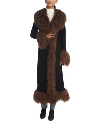 Dorothy Suede & Shearling Trim Maxi Coat