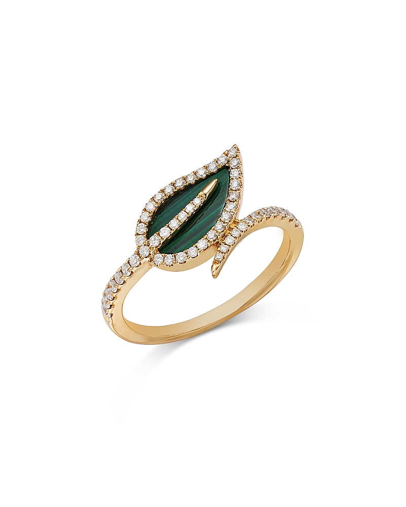 Bloomingdale's Fine Collection 14k Yellow Gold Malachite Leaf Ring With Diamonds, 0.30 Ct. T. W. In Green/gold