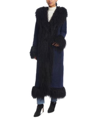 Susanna Chow - Dorothy Suede & Shearling Trim Maxi Coat