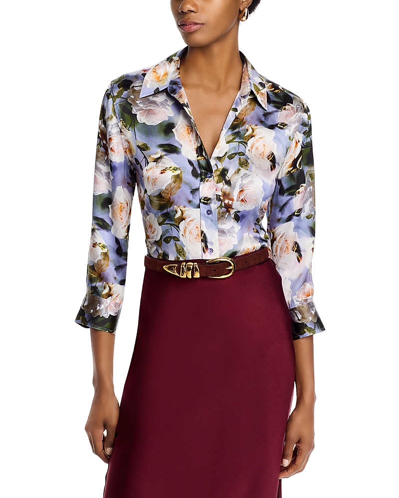 L'agence Dani Silk Blouse In Multi Distressed