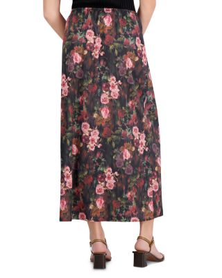 Satin Floral Print Maxi Skirt