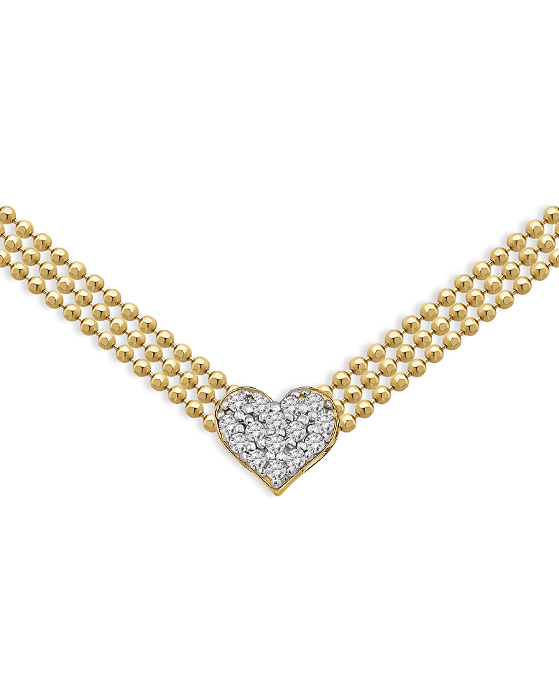 Shop Aqua Pave Heart Triple Ball Chain Pendant Necklace In Rhodium Plated & 18k Gold Plated Sterling Silver, 1 In White/gold