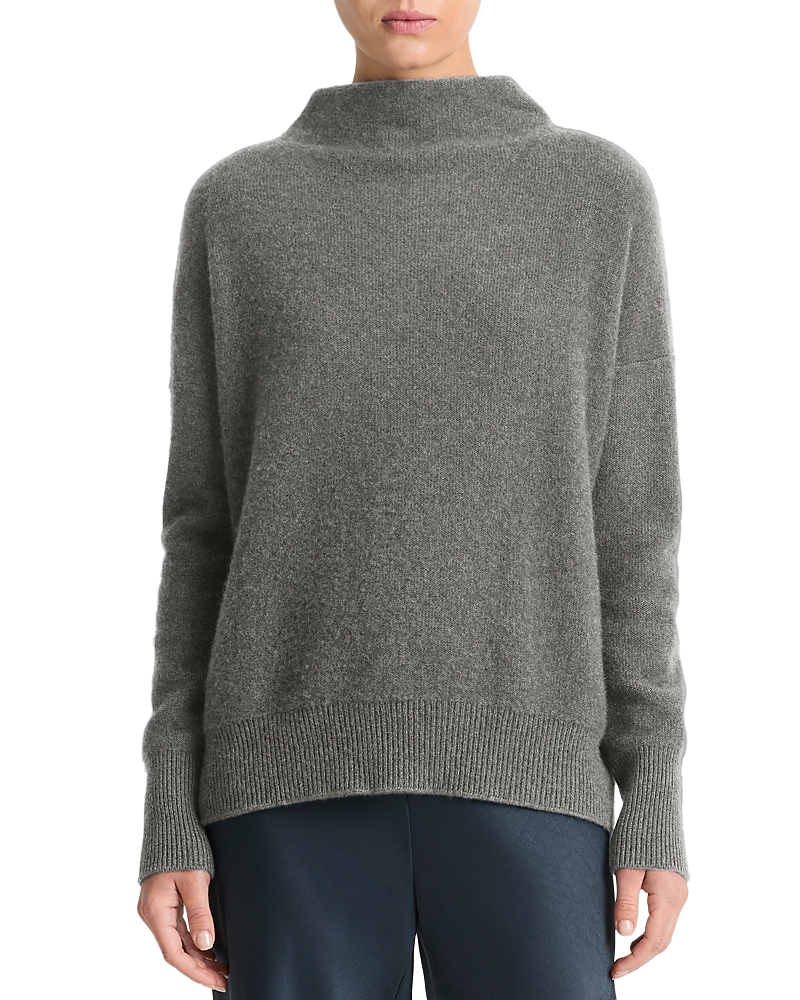 Vince Boiled Cashmere Funnel Neck Sweater In Heather Graphite