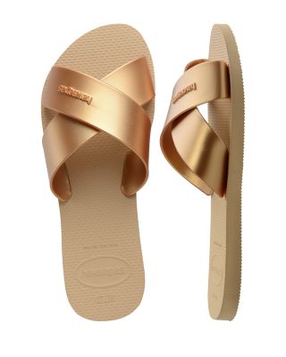 Women's Aqua Metallic Crisscross Slide Sandals