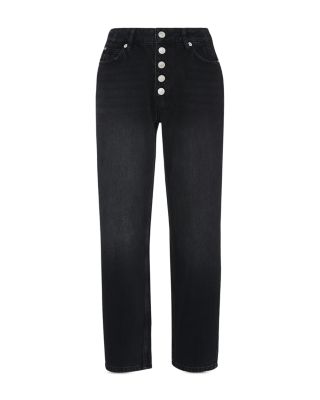 Hollie Button Front High Rise Cropped Straight Jeans in Black