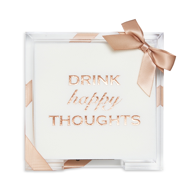 Lined Design Drink Happy Thoughts Cocktail Napkins, Set Of 24