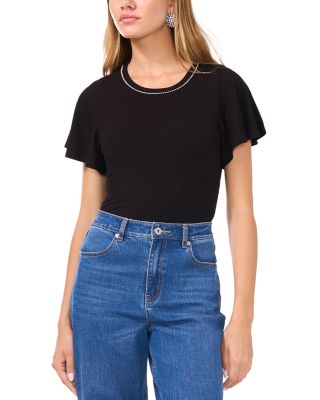 1.STATE - Flutter Sleeved Embellished Neck Tee