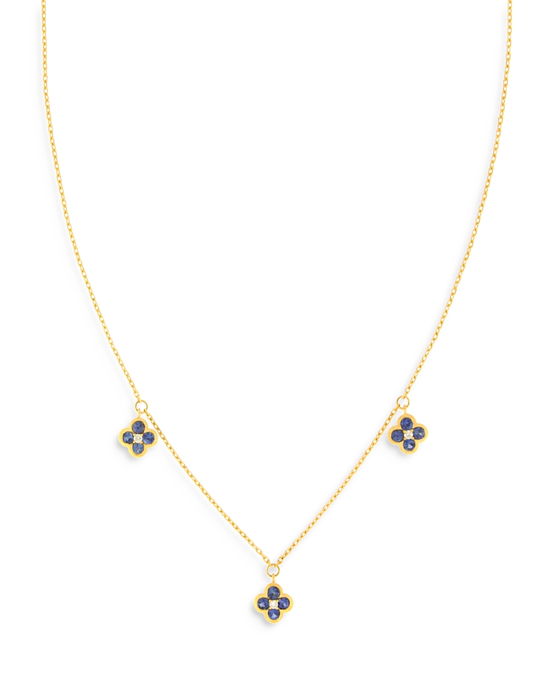 Bloomingdale's Fine Collection Sapphire & Diamond Bezel Clover Station Necklace In 14k Yellow Gold, 17 In Sapphire/gold
