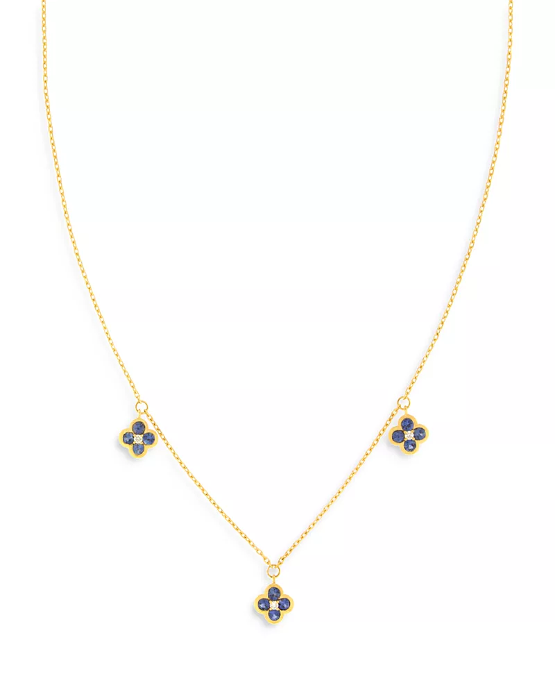 Bloomingdale's Fine Collection Sapphire & Diamond Bezel Clover Station Necklace in 14K Yellow Gold, 17