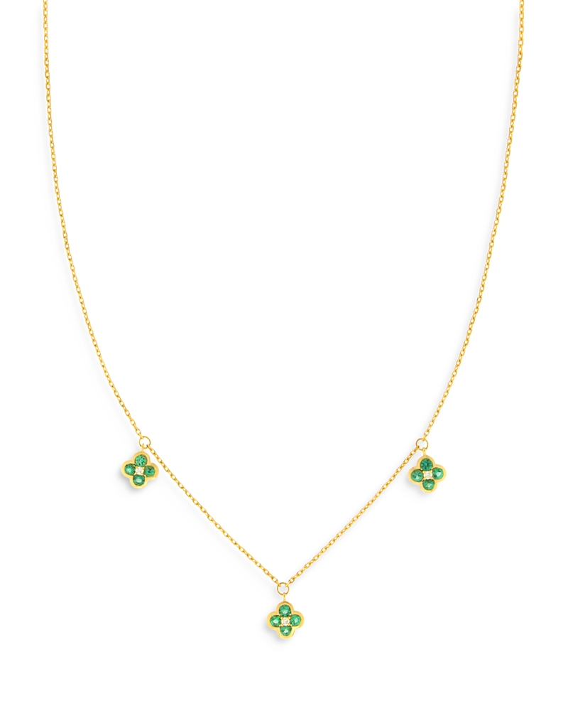 Bloomingdale's Fine Collection Emerald & Diamond Bezel Clover Station Necklace In 14k Yellow Gold, 17 In Emerald/gold