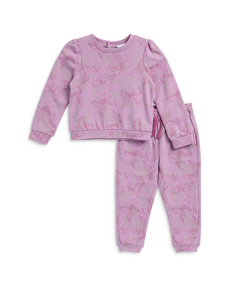 Shop Splendid Girls' Puff Sleeve Bow Print Sweatsuit - Little Kid In Rose Multi
