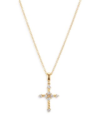 David Yurman Petite Modern Renaissance Cross Pendant Necklace in 18K Yellow Gold with Diamonds, 22.1mm
