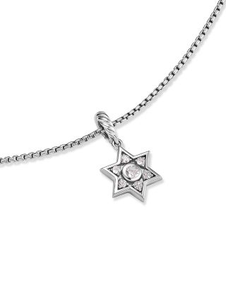 Star of David Pendant Necklace in Sterling Silver with Diamonds, 10.4mm