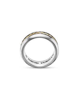 Men's Cable Inset Band Ring in Sterling Silver with 18K Yellow Gold, 8mm
