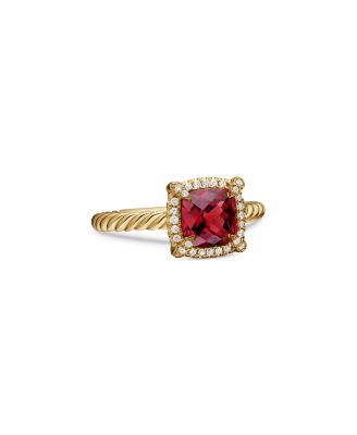 Petite Ch&acirc;telaine&reg; Pav&eacute; Bezel Ring in 18K Yellow Gold with Pink Tourmaline
