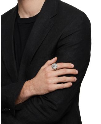 Men's Sterling Silver Maritime Compass Signet Ring with Black Diamond