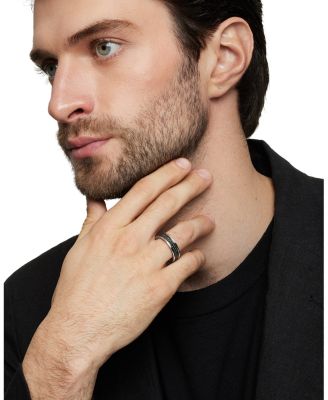 Men's Streamline&reg; Two Row Band Ring in Sterling Silver with Black Diamonds, 6.5mm