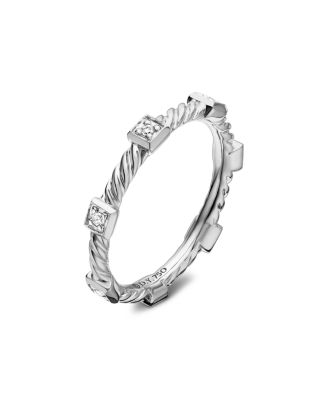 18K White Gold Cable Collectibles Diamond Stack Rings