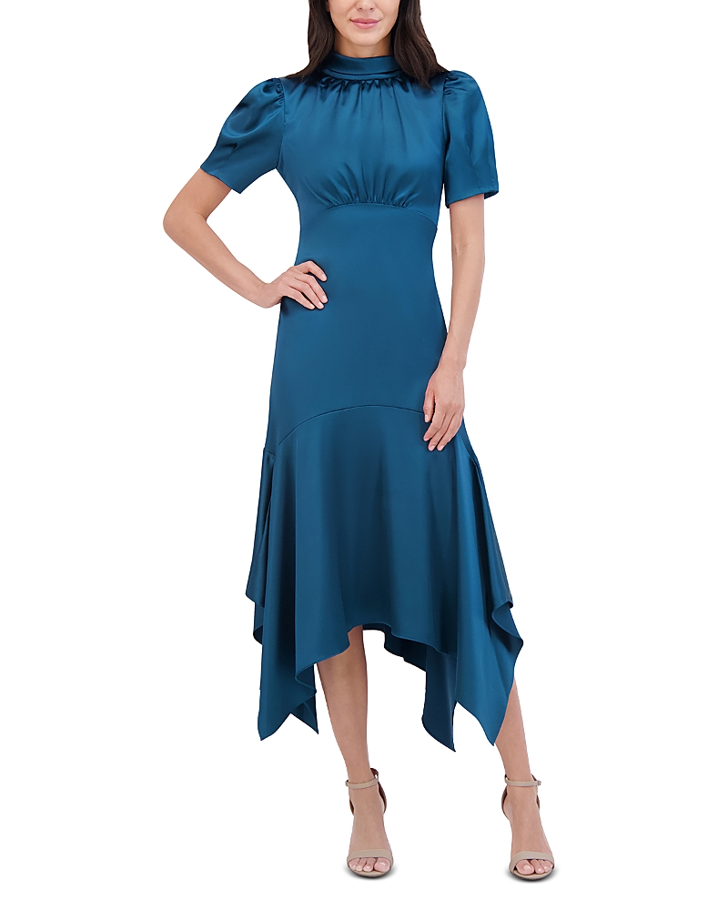 Eliza J Teal Dress Eliza J Teal One-Shoulder Beaded Satin Cocktail Midi Dress Size 10 Eliza J Teal Dress Eliza J Teal One-Shoulder Beaded Satin Cocktail Midi Dress Size 10