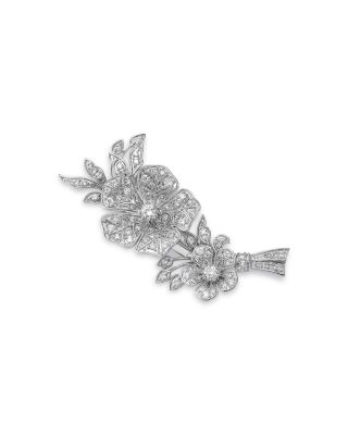 Diamond Flower & Vine Brooch in 14K White Gold, 1.00 tcw