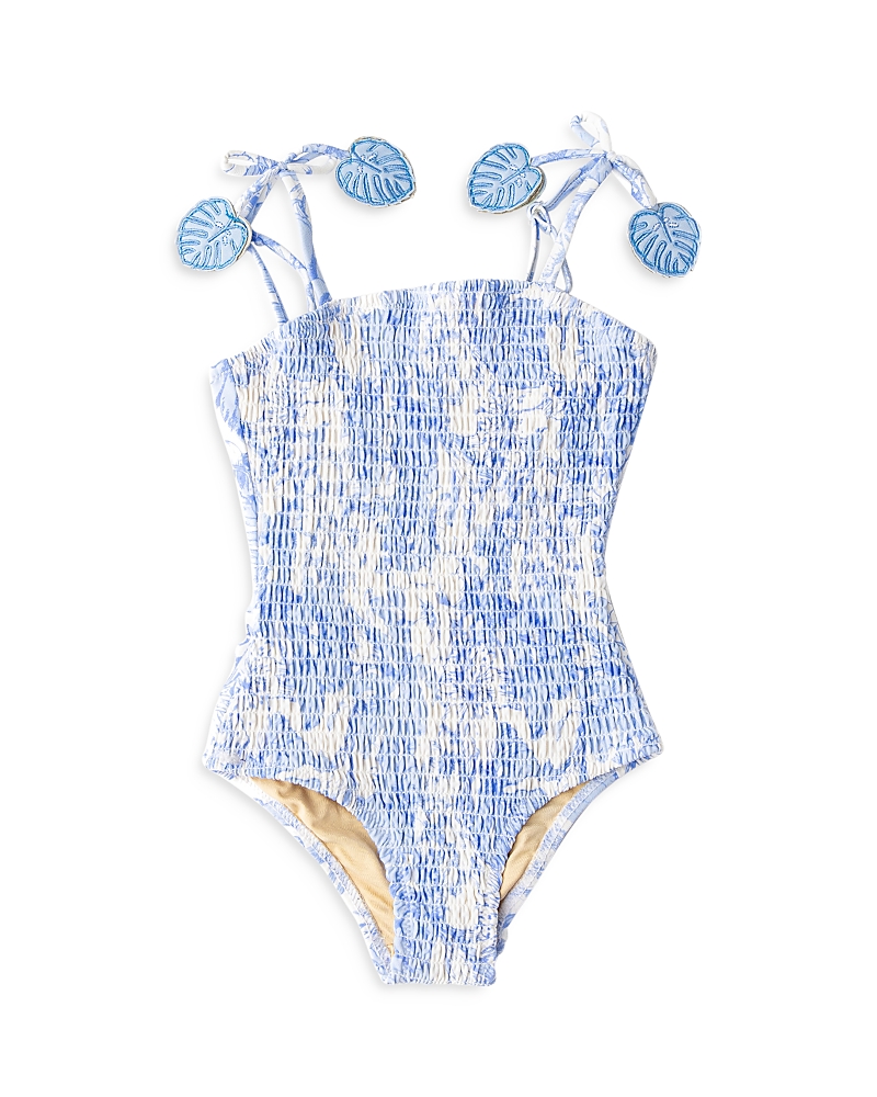 Shade Critters Girls' Tropical Blues Smocked One Piece Swimsuit - Baby, Little Kid, Big Kid In Blue