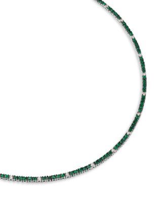Emerald & Diamond Tennis Necklace in 14K White Gold, 17"