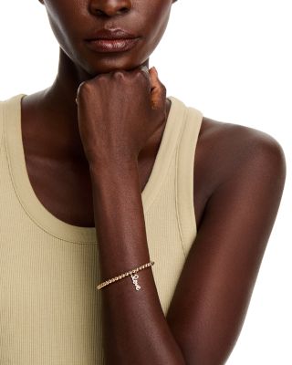 14K Yellow Gold Love Script Charm Beaded Bracelet with Diamonds, 0.12 tcw