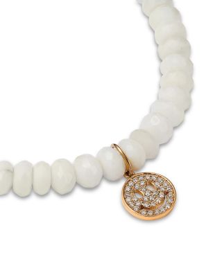 Diamond Pav&eacute; Happy Face Charm White Opal Beaded Bracelet