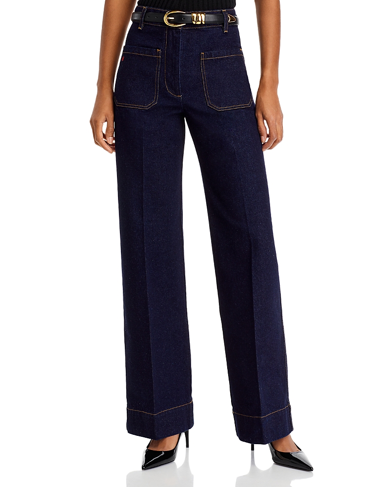 Shop Victoria Beckham Alina High Rise Wide Leg Jeans In Dark Indigo