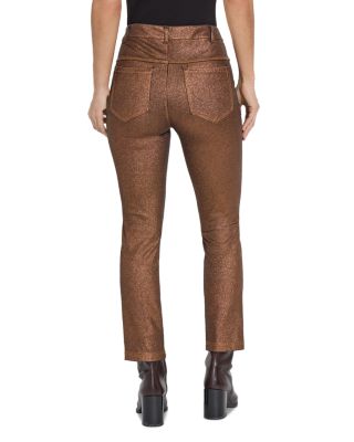 Metallic Coated High Rise Ankle Straight Jeans in Copper
