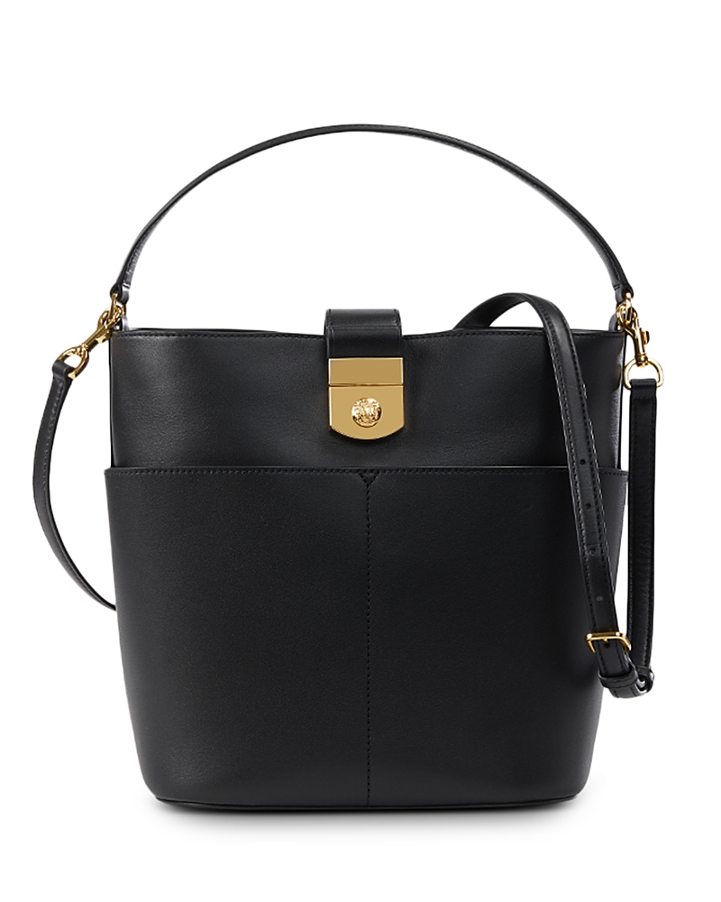Veronica Beard Crest Small Leather Bucket Bag In Black