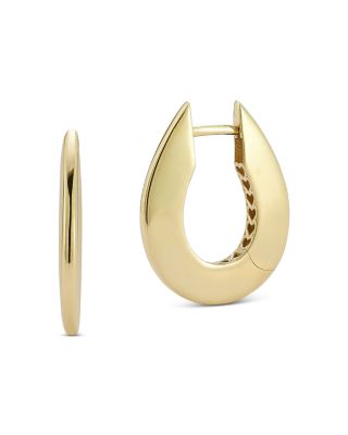 14K Yellow Gold Knife Edge Oval Hoop Earrings