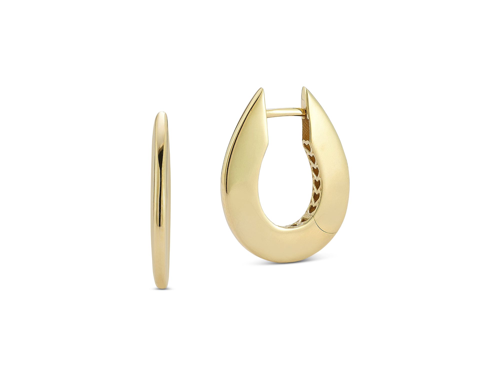 14K Yellow Knife Edge Oval Hoop Earrings - Image 1
