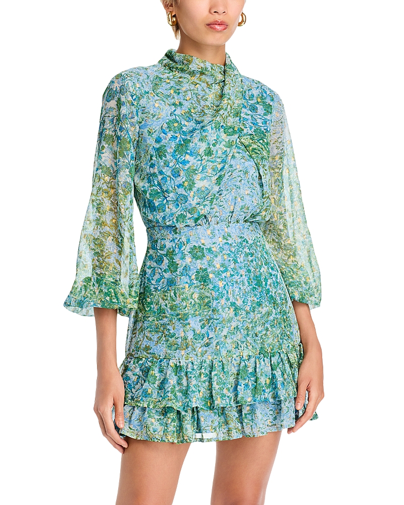 Aqua Draped Long Sleeve Mini Dress - Exclusive In Blue Multi