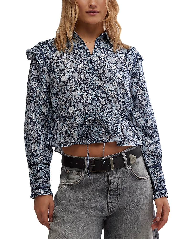 Free People Printed Daybreak Blouse In Chambray Combo