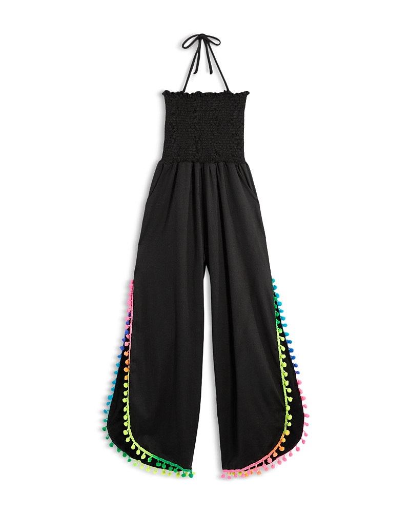 Peixoto Girls' Harriet Halter Sleeveless Jumpsuit - Big Kid In Black With Pom Poms