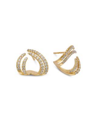 Diamond Huggie Cuff Earrings in 14K Yellow Gold, 0.58 tcw