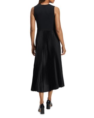 Satin Pleated Skirt Midi Dress