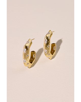 Holland Pav&eacute; Star Geometric Hoop Earrings in 14K Gold Plated
