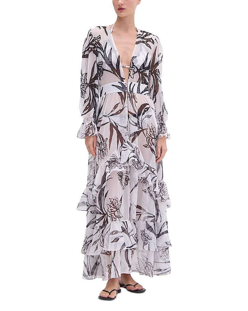 Shop Patbo Iris Printed Maxi Robe Cover Up In Off White